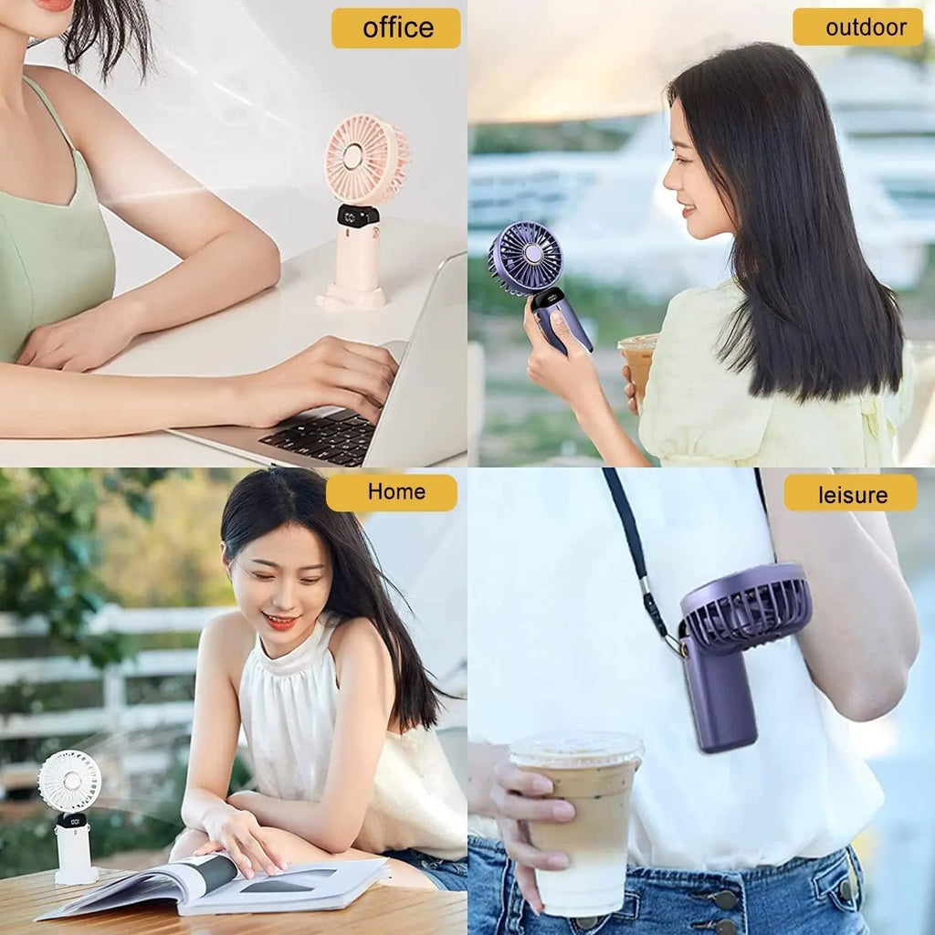 Handheld Mini Fan 1800mAh Foldable Portable Desk Outdoor Neck Hanging 5 Speed USB Rechargeable Fan Phone Stand Display Screen