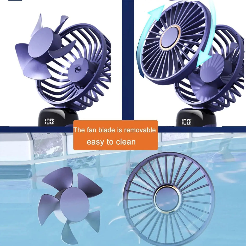 Handheld Mini Fan 1800mAh Foldable Portable Desk Outdoor Neck Hanging 5 Speed USB Rechargeable Fan Phone Stand Display Screen
