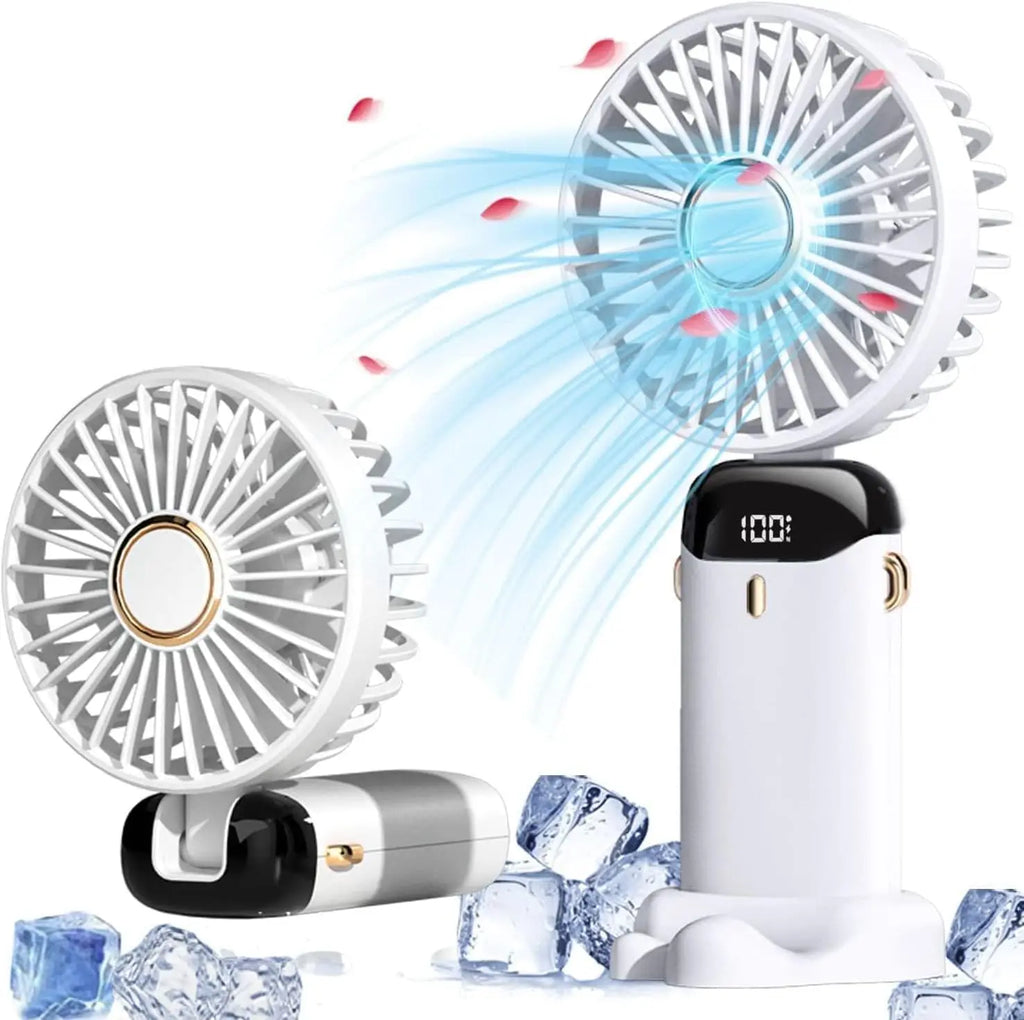 Handheld Mini Fan 1800mAh Foldable Portable Desk Outdoor Neck Hanging 5 Speed USB Rechargeable Fan Phone Stand Display Screen